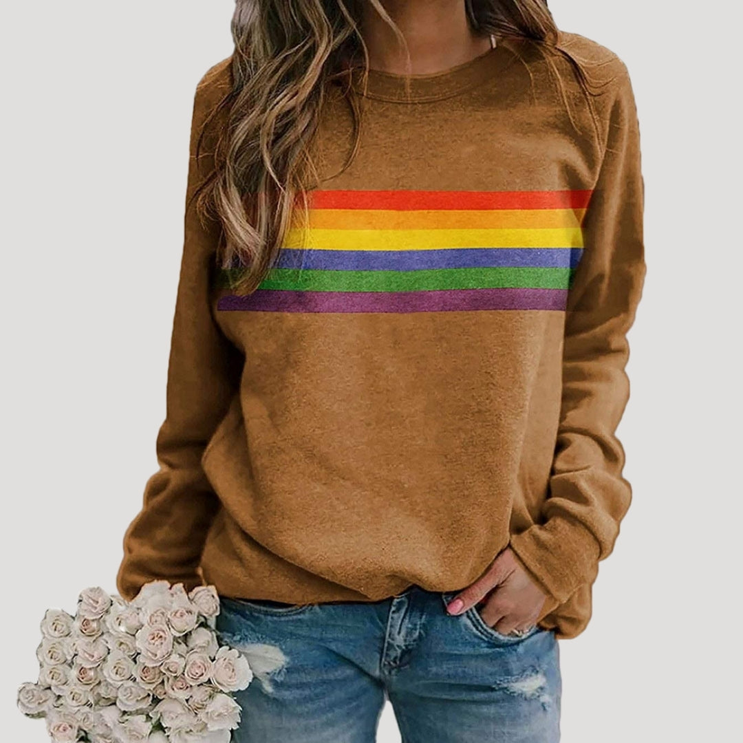 Helene | Damen Frühlings Freizeit-Sweatshirt mit Regenbogenstreifen