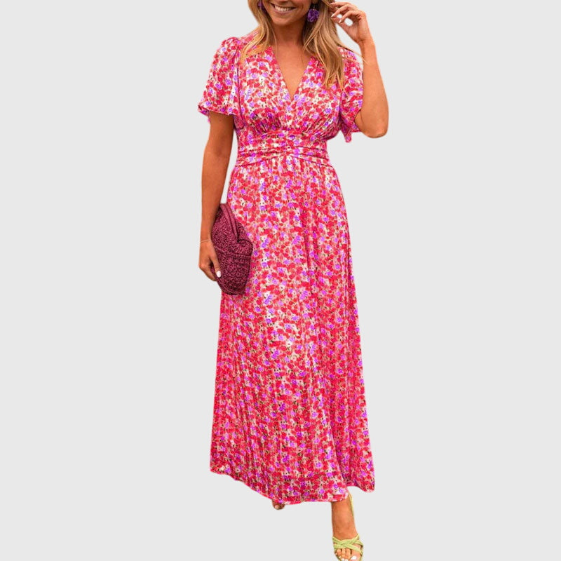 Leonie | Damen Maxikleid mit Blumenmuster und Kurzärmeln