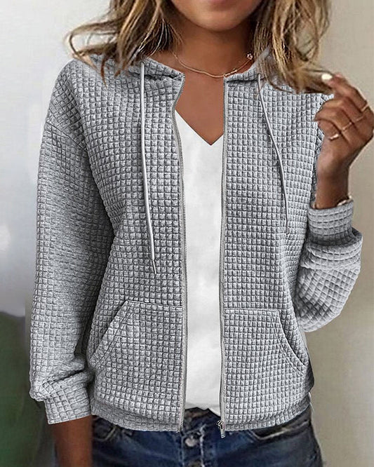 Felicia | Damen Herbst Hoodie Jacke mit Waffelstrick