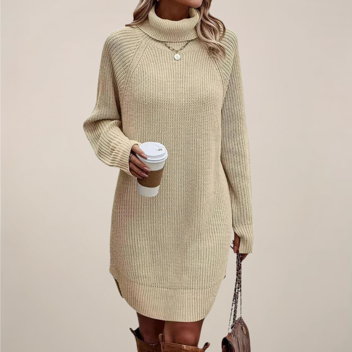 Christa | Damen Rollkragen-Pulloverkleid mit langen Ärmeln