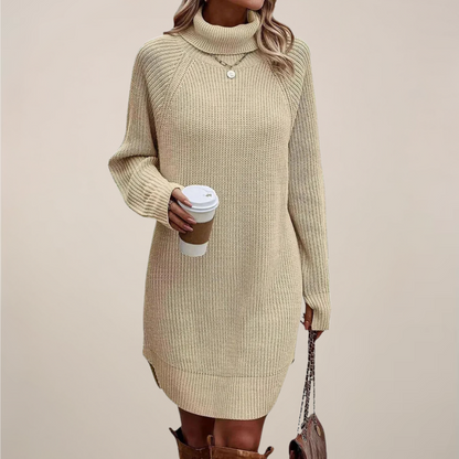 Christa | Damen Rollkragen-Pulloverkleid mit langen Ärmeln
