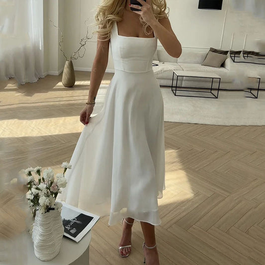 Jasmin | Damen Quadrat Midi Kleid für Hochzeitsgäste