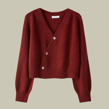Natalie | Damen Asymmetrische Strickjacke mit Knopfleiste und V-Ausschnitt