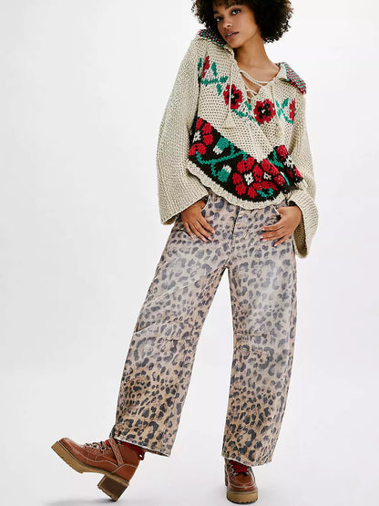 Lena | Damen Locker geschnittene Jeans mit Leopardenmuster