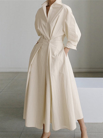 Karin | Damen Tailliertes Hemd Maxi Kleid