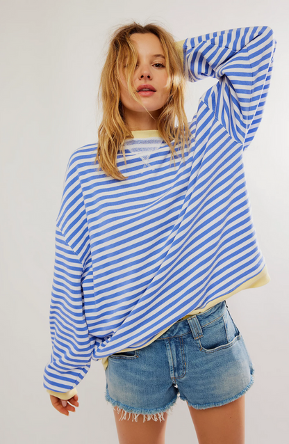 Martina | Damen Gestreifter Rundhals-Pullover für den Frühling