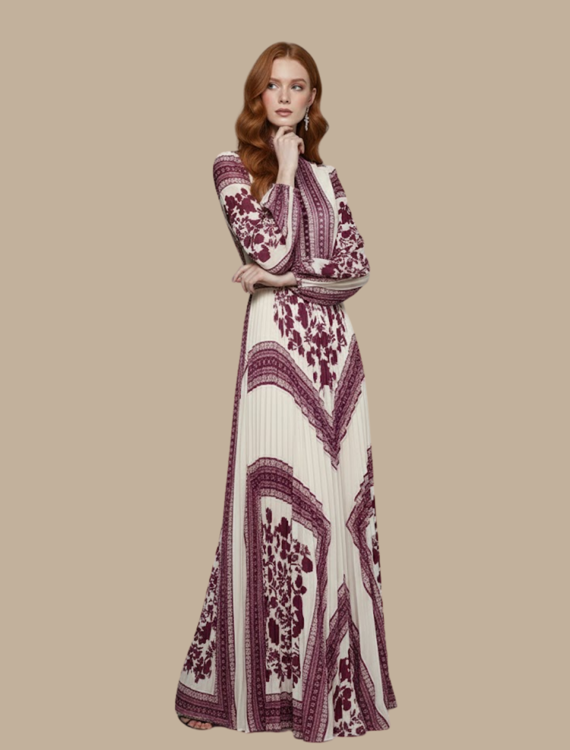 Selina | Damen Plissiertes Maxi-Abendkleid