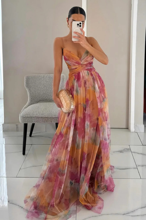 Leonie | Damen Falten-Maxi-Kleid