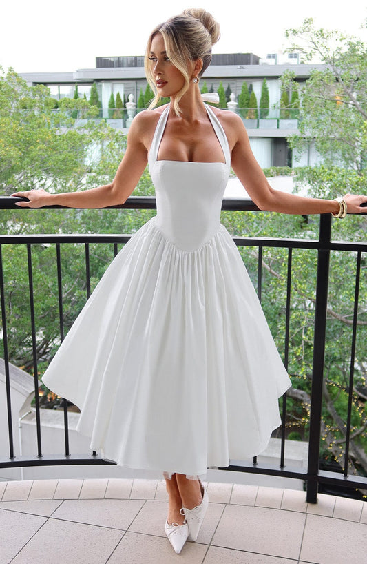 Helga | Damen Halter Midi Kleid für Hochzeitsgäste