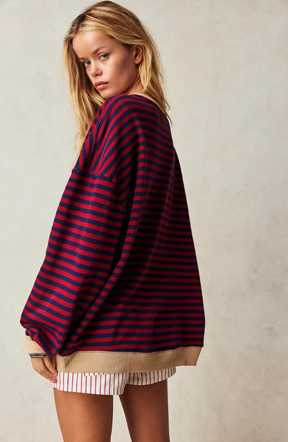 Martina | Damen Gestreifter Rundhals-Pullover für den Frühling