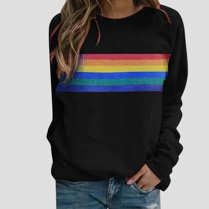 Helene | Damen Frühlings Freizeit-Sweatshirt mit Regenbogenstreifen