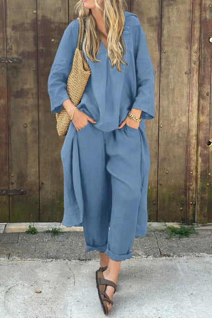 Kerstin | Damen Boho Langtop mit passender Hose Set