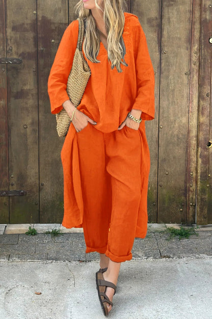 Kerstin | Damen Boho Langtop mit passender Hose Set