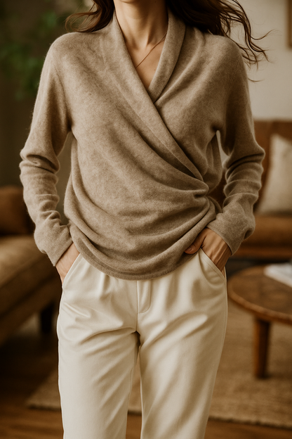 Susanne | Damen Herbst Strickpullover mit Wickel-V-Ausschnitt