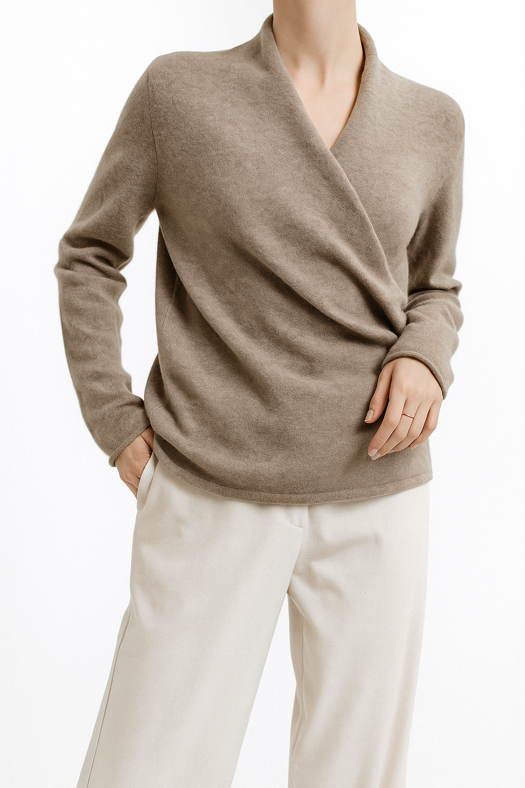Susanne | Damen Herbst Strickpullover mit Wickel-V-Ausschnitt
