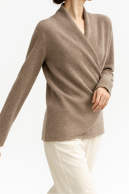 Susanne | Damen Herbst Strickpullover mit Wickel-V-Ausschnitt