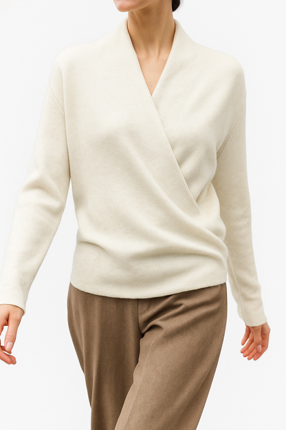 Susanne | Damen Herbst Strickpullover mit Wickel-V-Ausschnitt