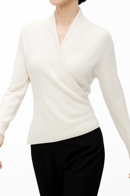 Susanne | Damen Herbst Strickpullover mit Wickel-V-Ausschnitt