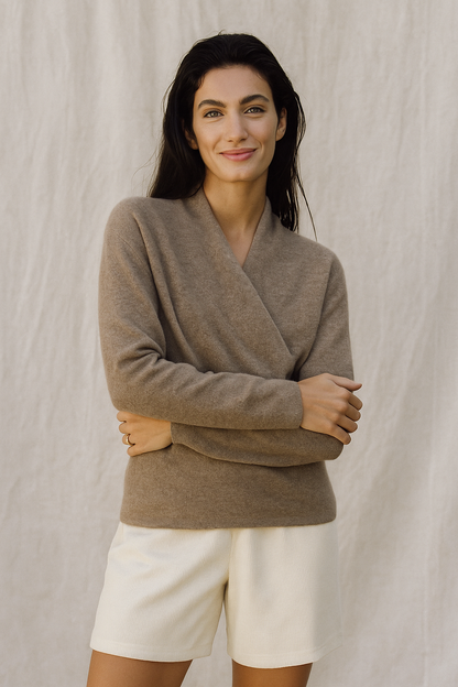 Susanne | Damen Herbst Strickpullover mit Wickel-V-Ausschnitt