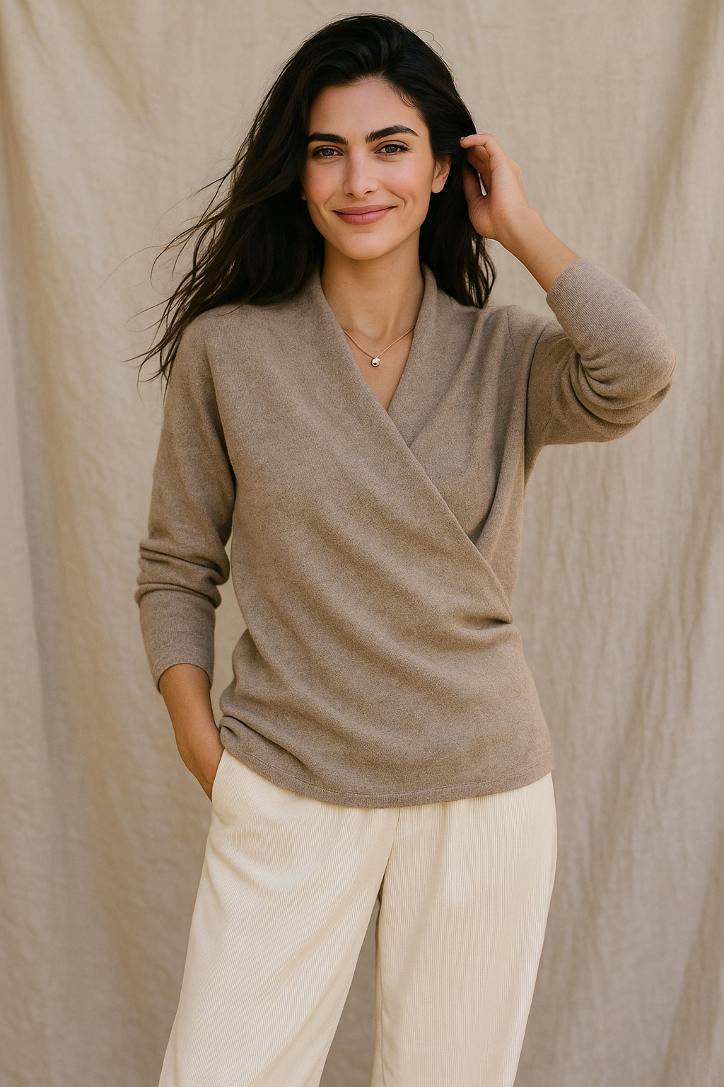 Susanne | Damen Herbst Strickpullover mit Wickel-V-Ausschnitt