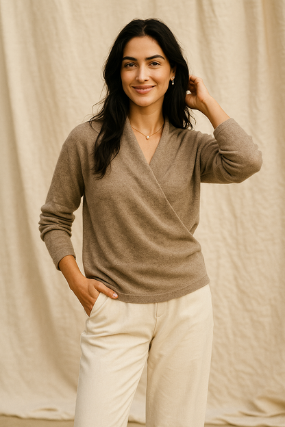 Susanne | Damen Herbst Strickpullover mit Wickel-V-Ausschnitt