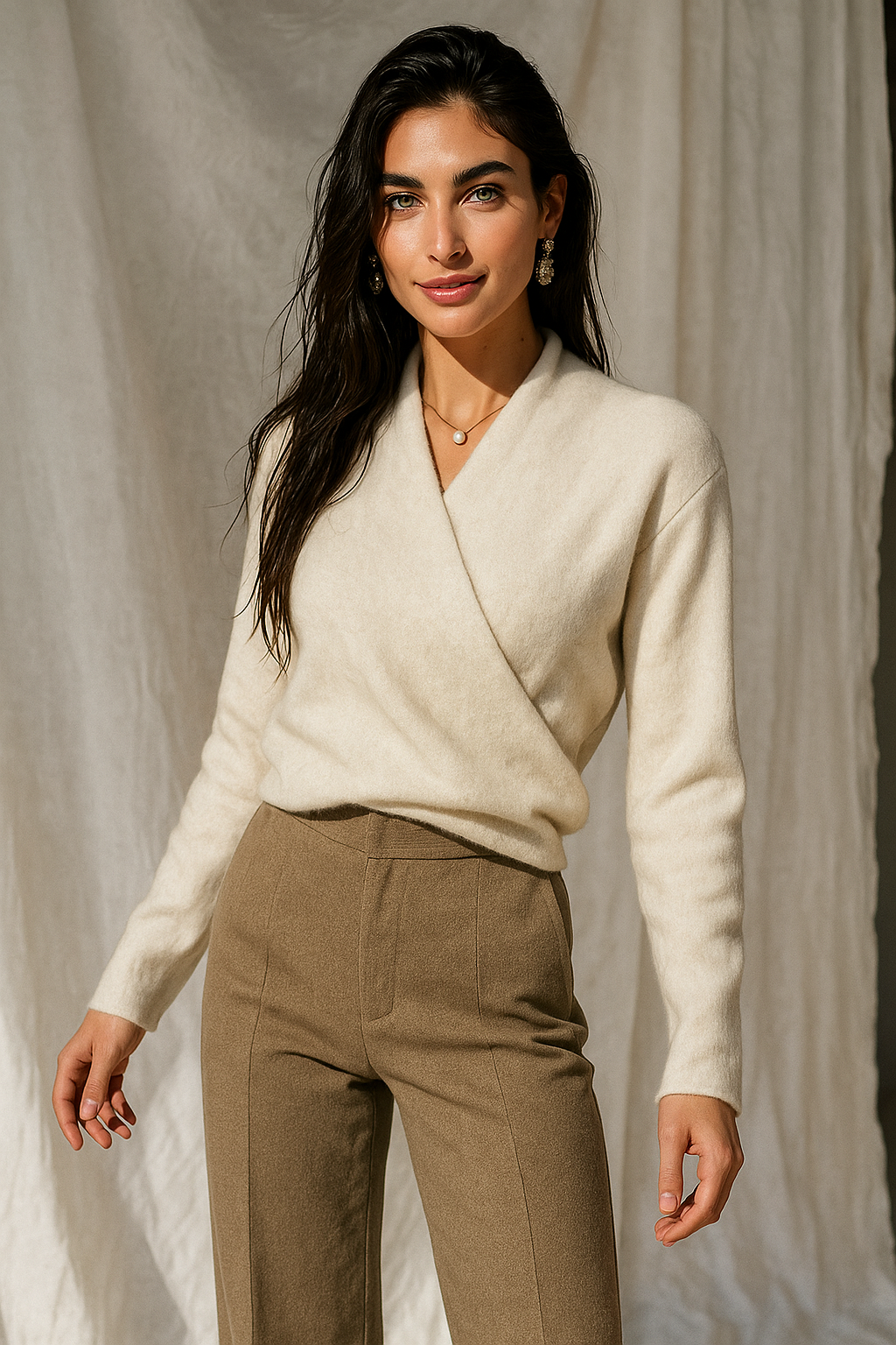 Susanne | Damen Herbst Strickpullover mit Wickel-V-Ausschnitt