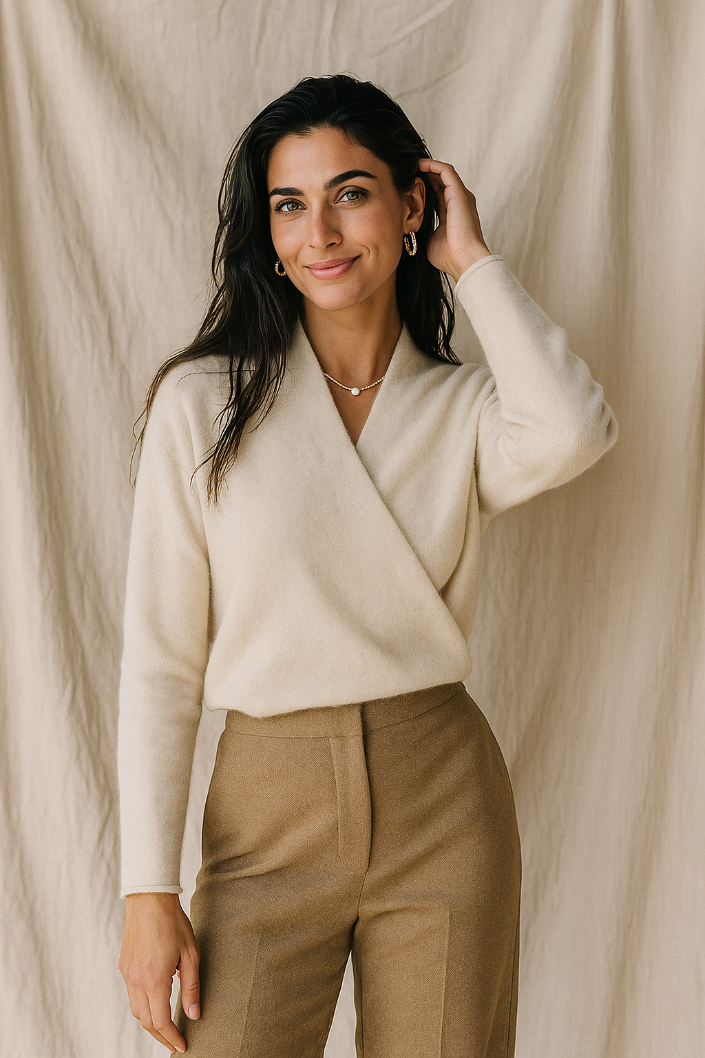 Susanne | Damen Herbst Strickpullover mit Wickel-V-Ausschnitt