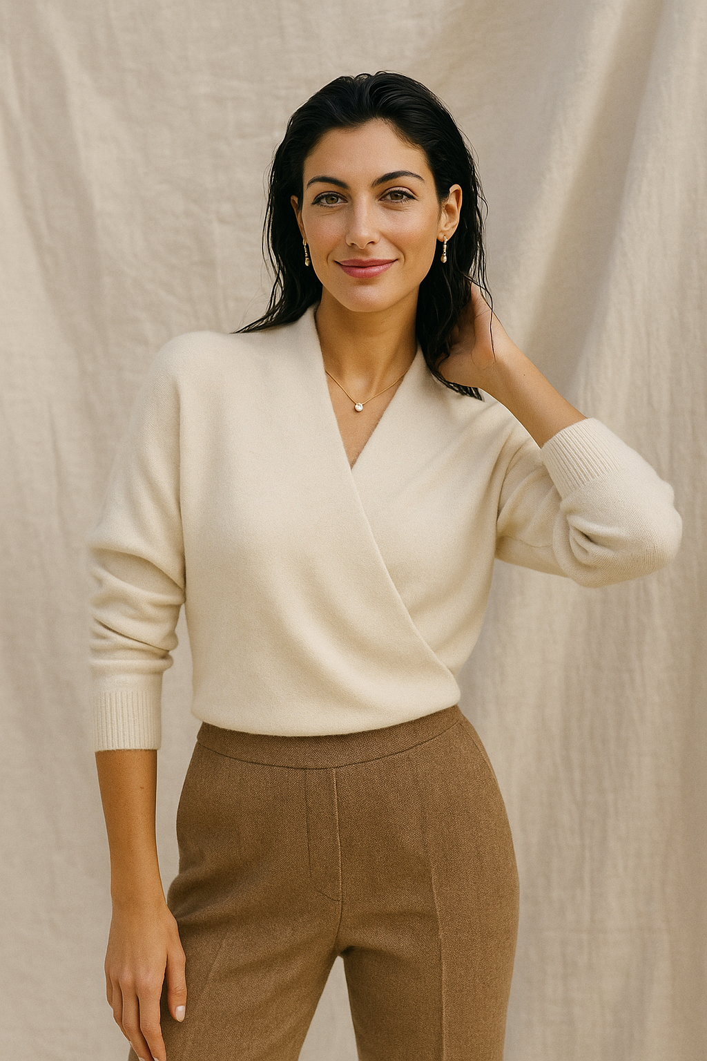 Susanne | Damen Herbst Strickpullover mit Wickel-V-Ausschnitt