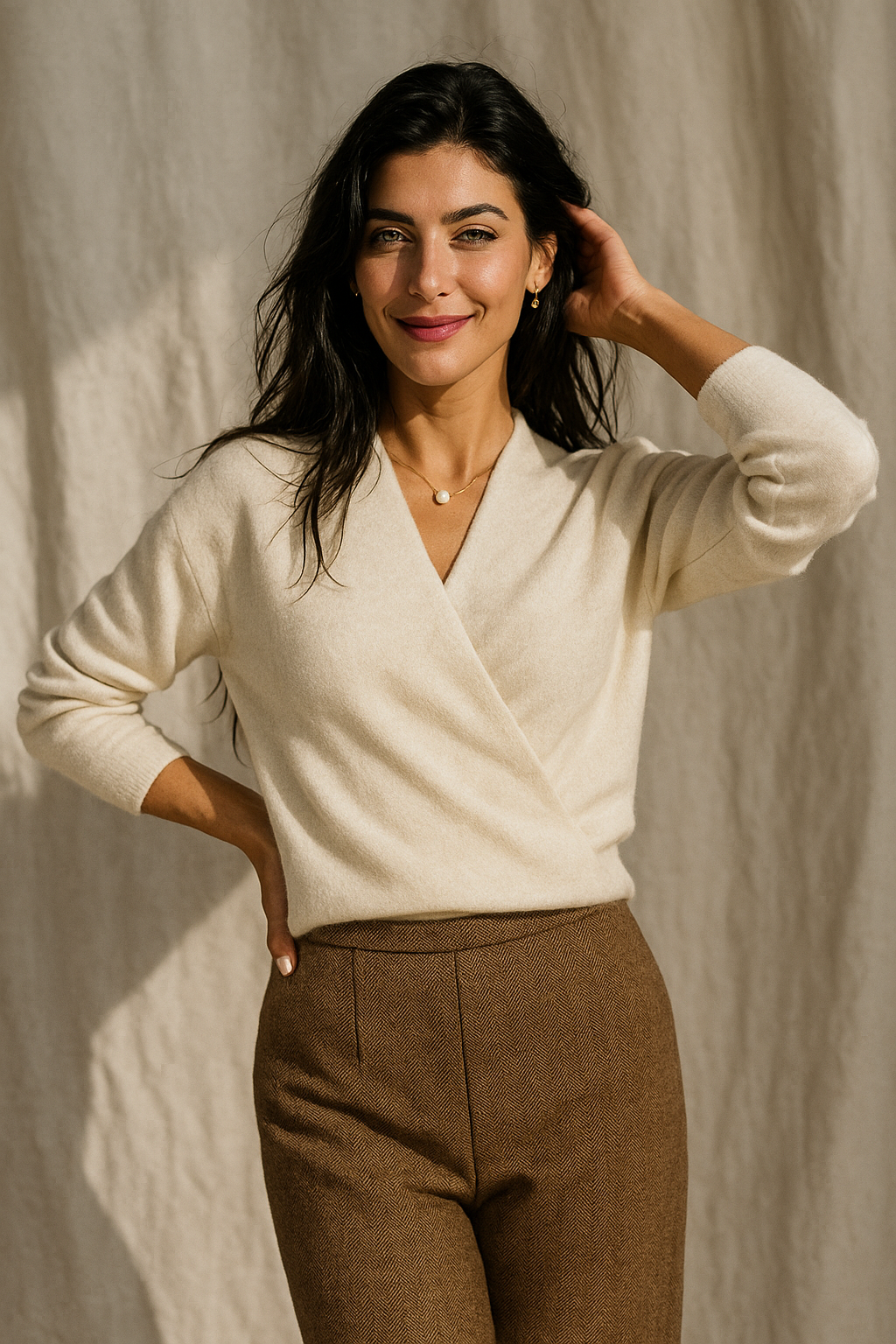 Susanne | Damen Herbst Strickpullover mit Wickel-V-Ausschnitt