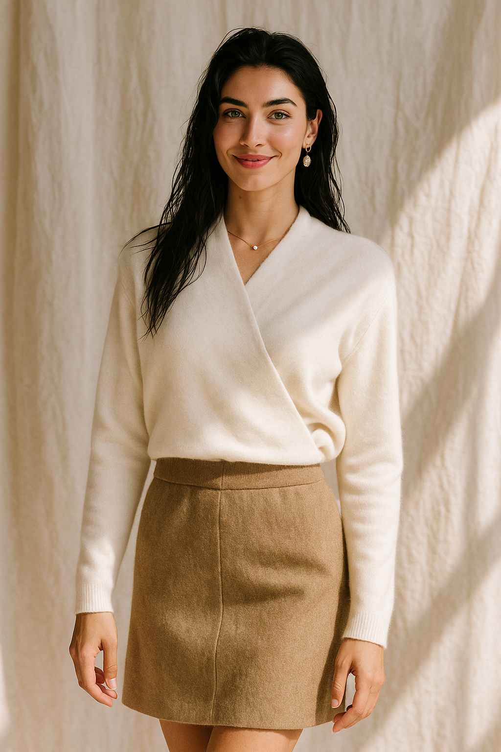 Susanne | Damen Herbst Strickpullover mit Wickel-V-Ausschnitt