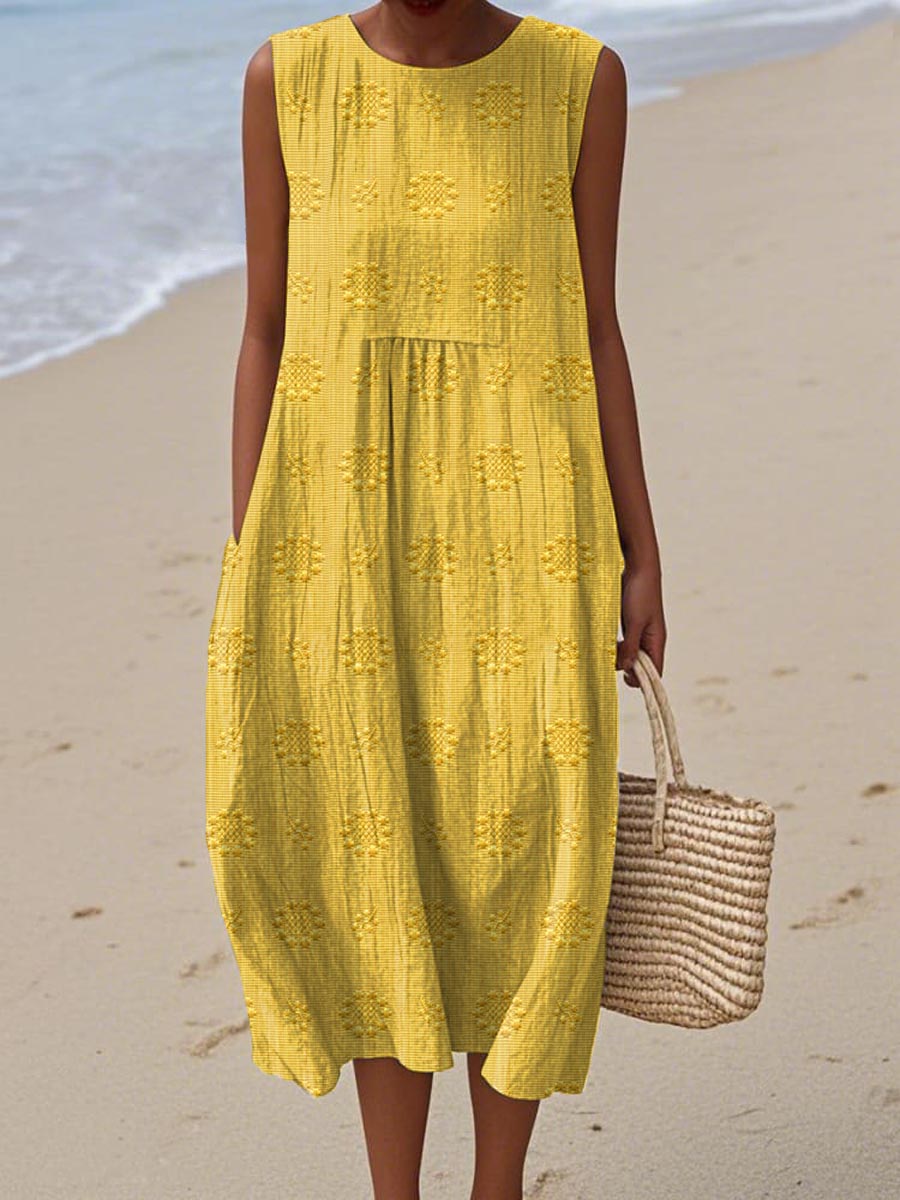 Beatrice | Damen Ärmelloses Boho-Midikleid für den Strand