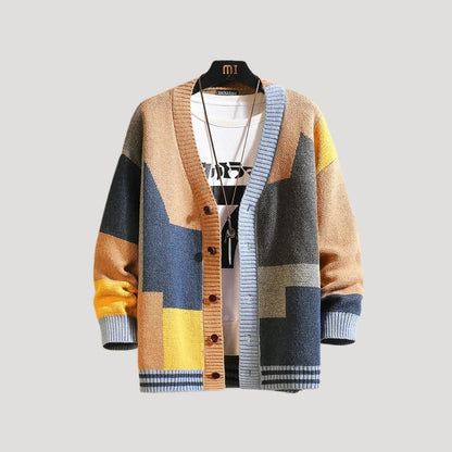 Irina | Damen Frühlings Colorblock-Strickcardigan mit Knöpfen