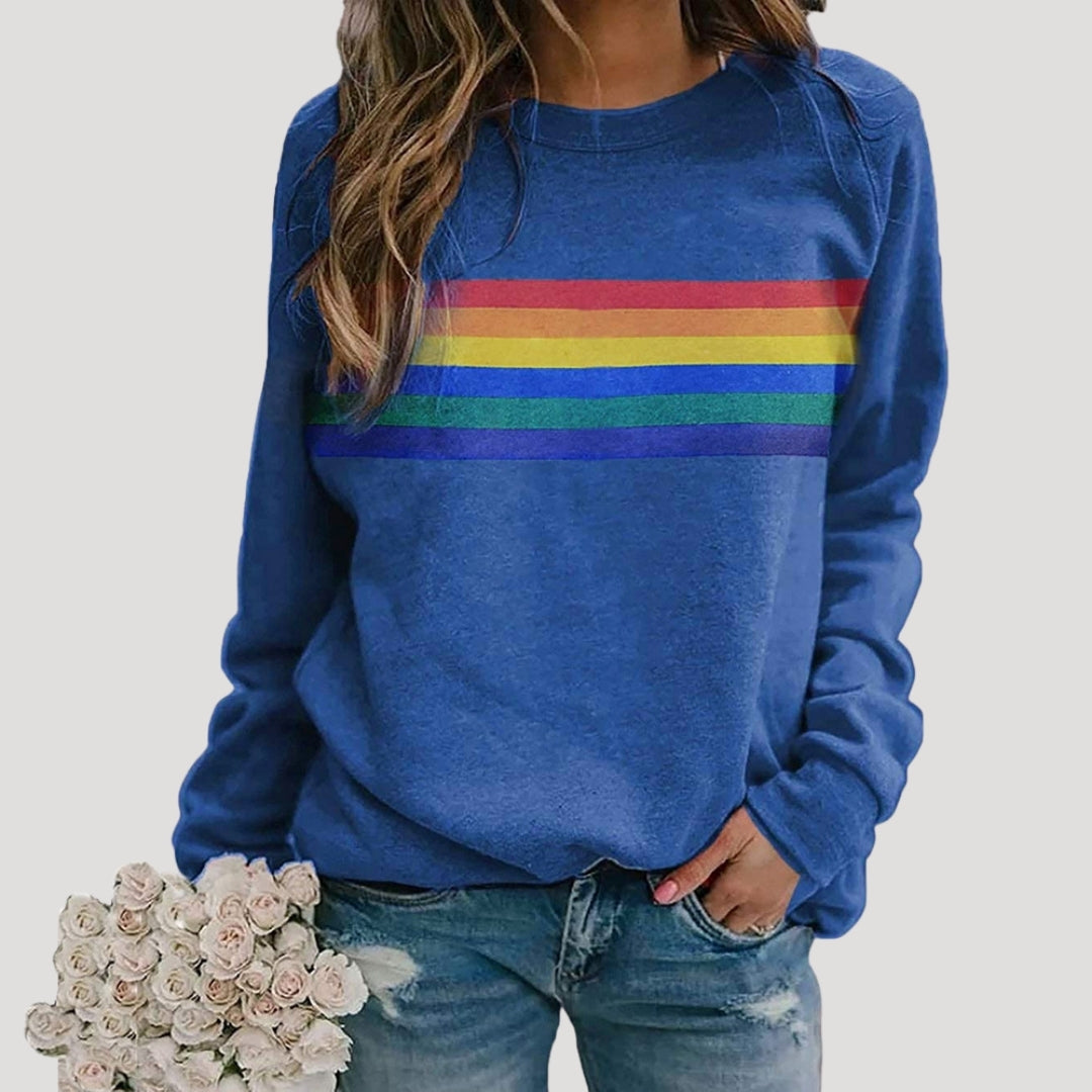 Helene | Damen Frühlings Freizeit-Sweatshirt mit Regenbogenstreifen