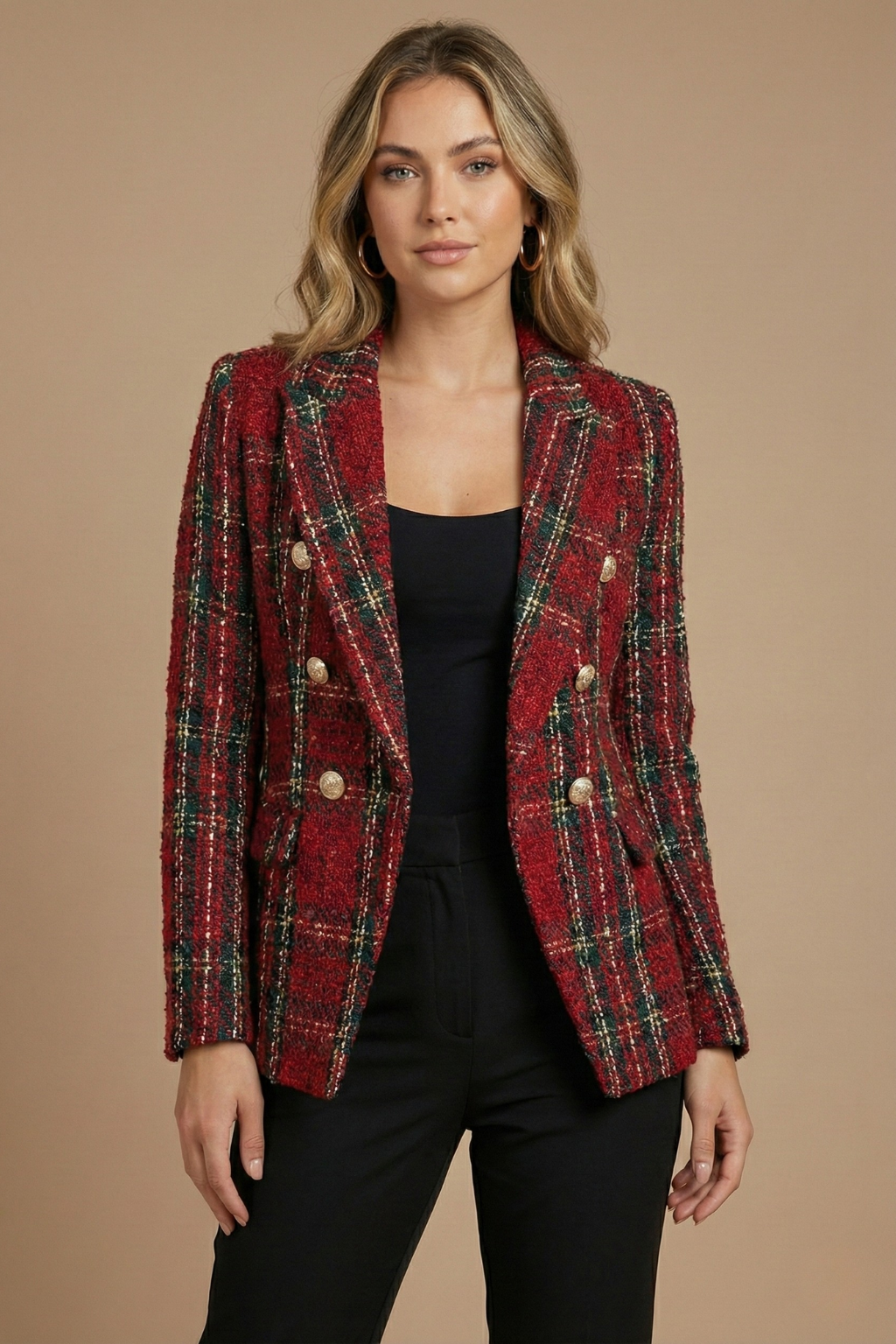 Doris | Damen Kariertes Doppelreihiges Blazerjacke