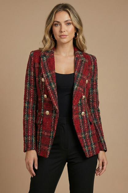 Doris | Damen Kariertes Doppelreihiges Blazerjacke