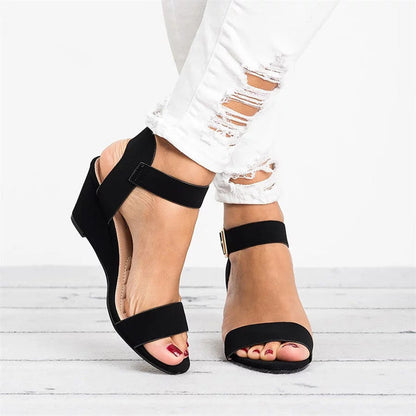 Kathrin | Damen Sandalen mit Offener Spitze, Knöchelriemen und Blockabsatz