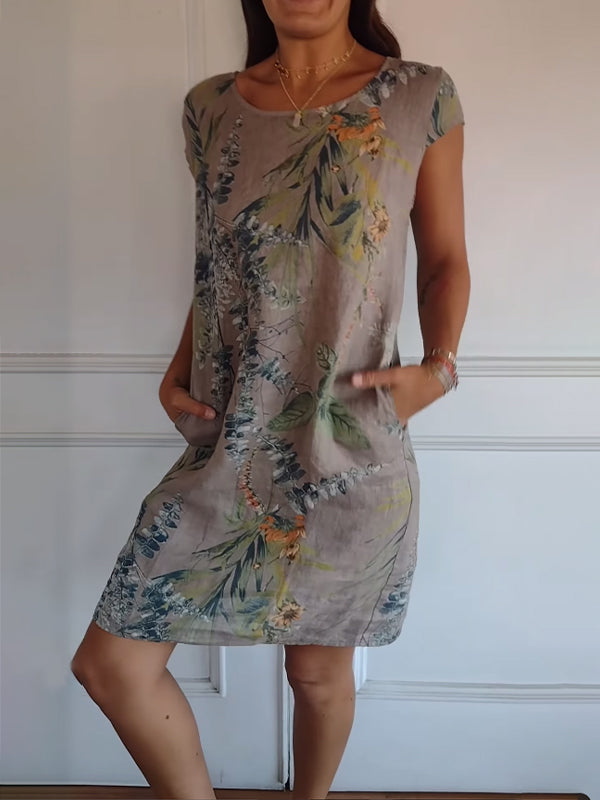 Katharina | Damen Lässiges Sommerkleid mit Blattmuster
