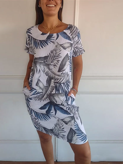 Katharina | Damen Lässiges Sommerkleid mit Blattmuster