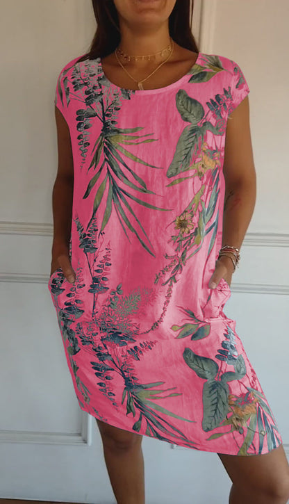 Katharina | Damen Lässiges Sommerkleid mit Blattmuster