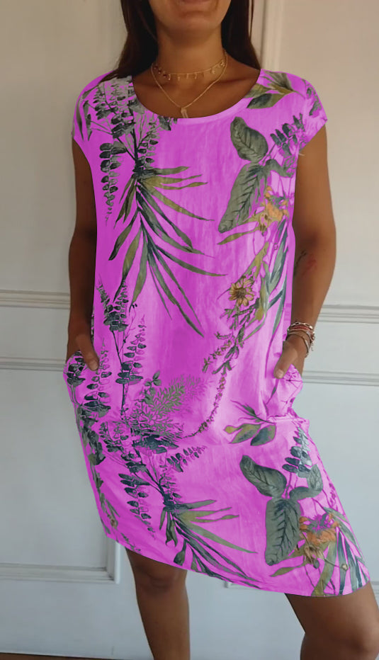 Katharina | Damen Lässiges Sommerkleid mit Blattmuster