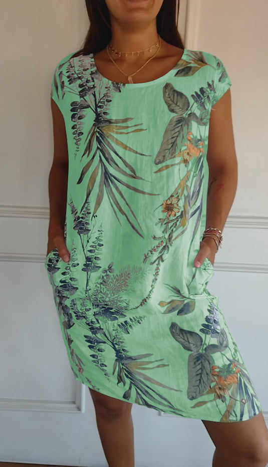 Katharina | Damen Lässiges Sommerkleid mit Blattmuster