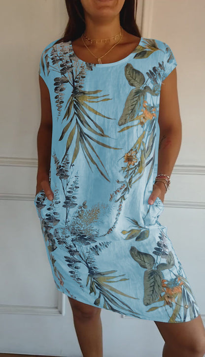 Katharina | Damen Lässiges Sommerkleid mit Blattmuster