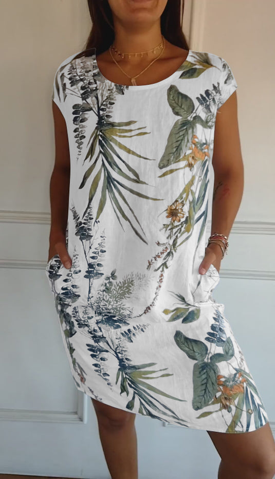 Katharina | Damen Lässiges Sommerkleid mit Blattmuster