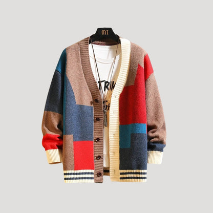 Irina | Damen Frühlings Colorblock-Strickcardigan mit Knöpfen
