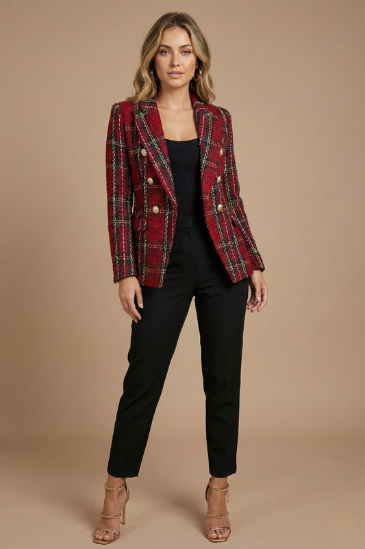 Doris | Damen Kariertes Doppelreihiges Blazerjacke