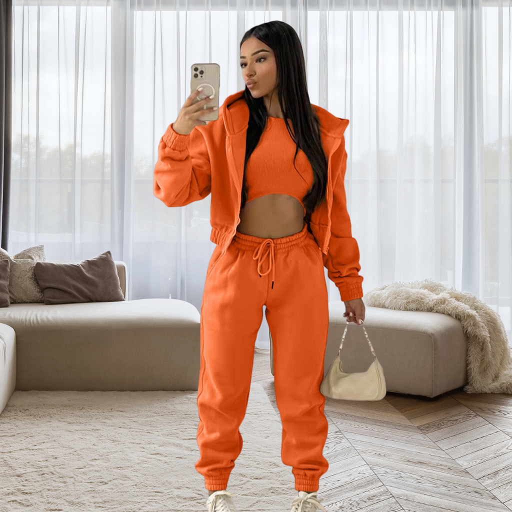Nicole | Damen Lässiges Crop-Top- und Jogginghosen-Set