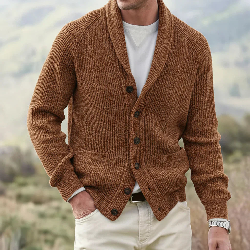 Stefan | Herren Frühjahrs Strickjacke mit Schalkragen und Knopfleiste
