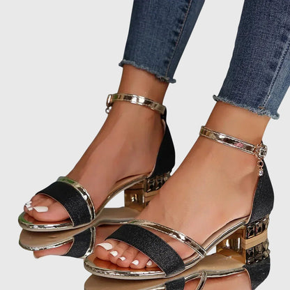 Martina | Damen Sandalen mit Knöchelriemen und Blockabsatz
