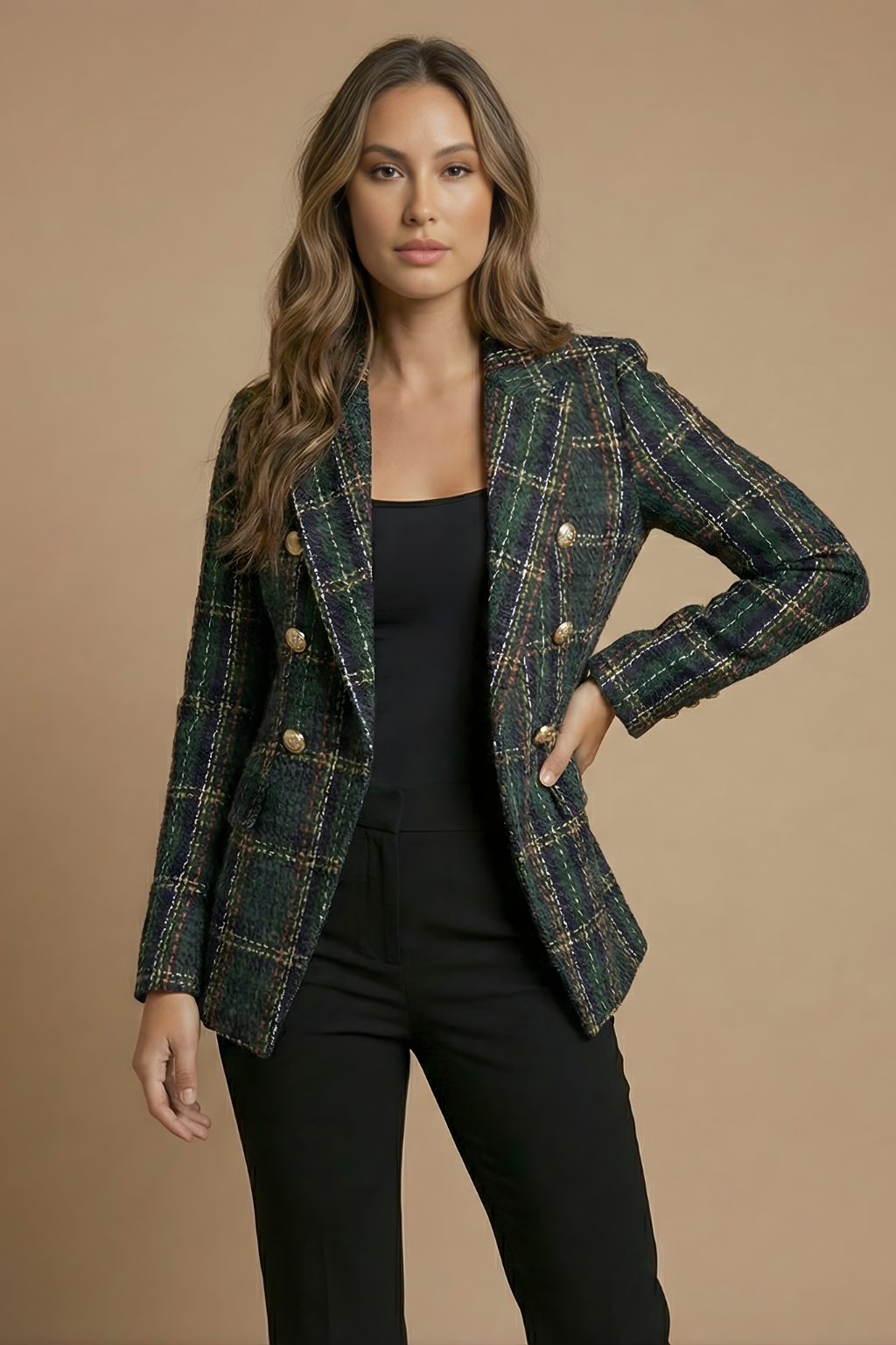 Doris | Damen Kariertes Doppelreihiges Blazerjacke
