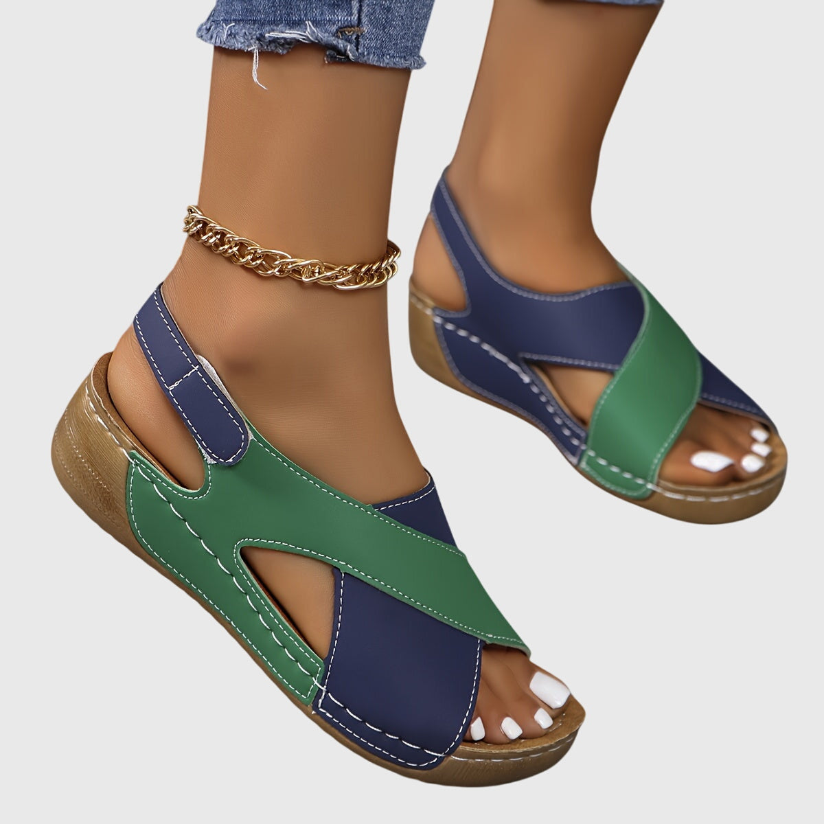 Jacqueline | Damen Lässige Peeptoe Keilabsatz-Sandalen